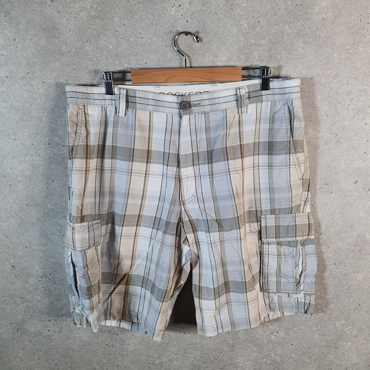 Vintage Dockers Chino Shorts Jorts Cargo Men’s W38 Grey Checkered Baggy Cotton A4237