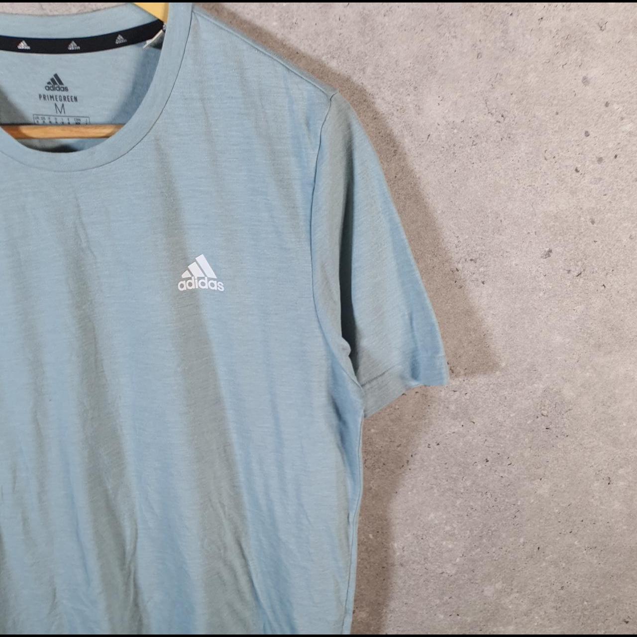 Vintage Adidas PrimeGreen T Shirt Men’s Medium Blue Three Stripes Logo Athletic