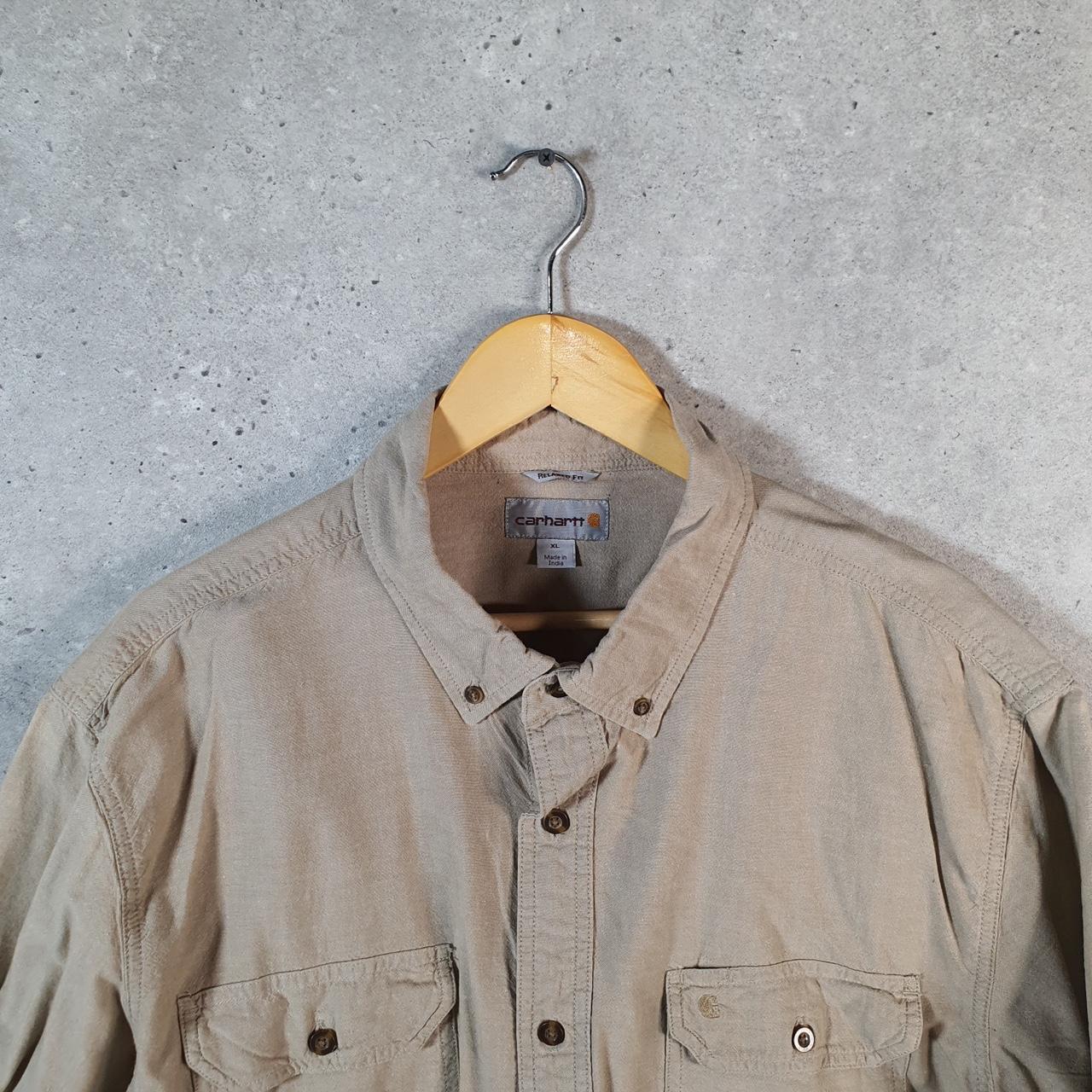 Vintage Carhartt Shirt Button Down Mens XL Brown Short Sleeve Chore Utility Relaxed - Big Fish Vintage