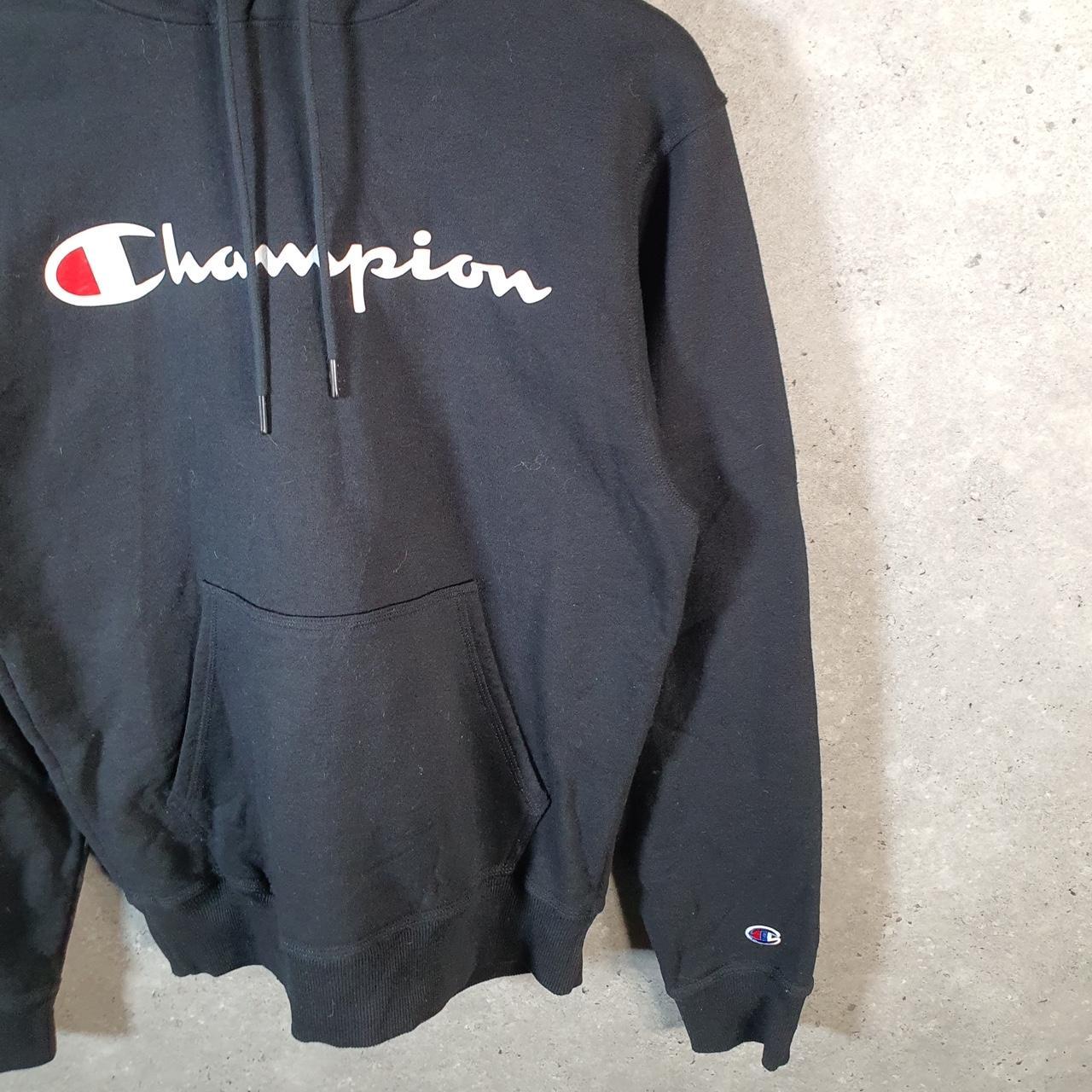Vintage Champion Hoodie Men’s Small Black USA Pullover Spellout Logo