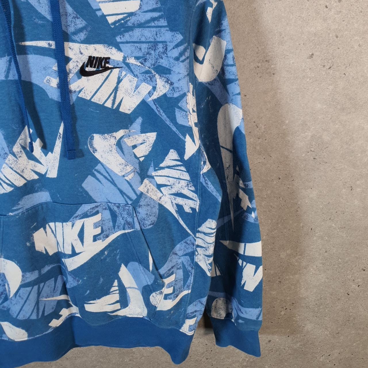 Vintage Nike Club All Over Print AOP Hoodie Men’s XS Blue Swoosh Y2K Pullover