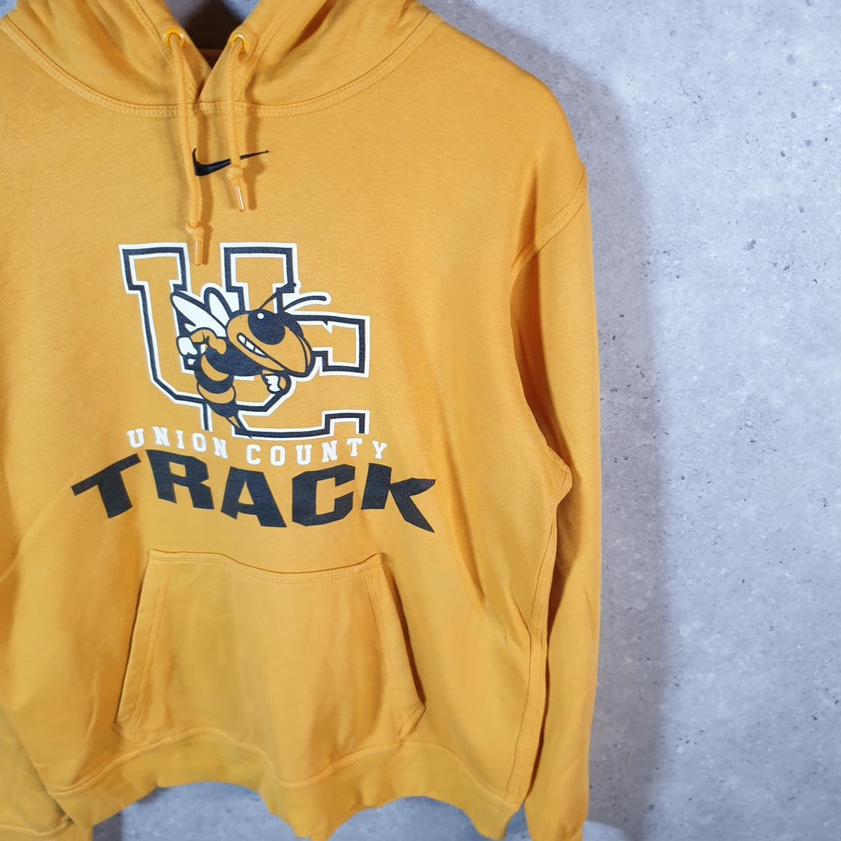Vintage Nike Centre Swoosh Union County Hoodie Men’s Small Yellow Swoosh Y2K Pullover