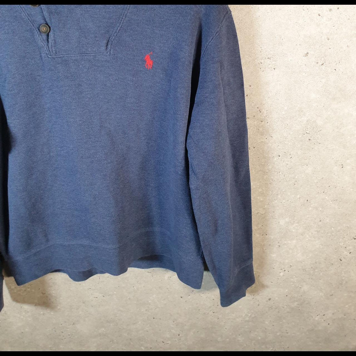 Vintage Ralph Lauren Polo 1/4 Button Sweatshirt Men’s Small Navy Blue Cotton Pullover Pony