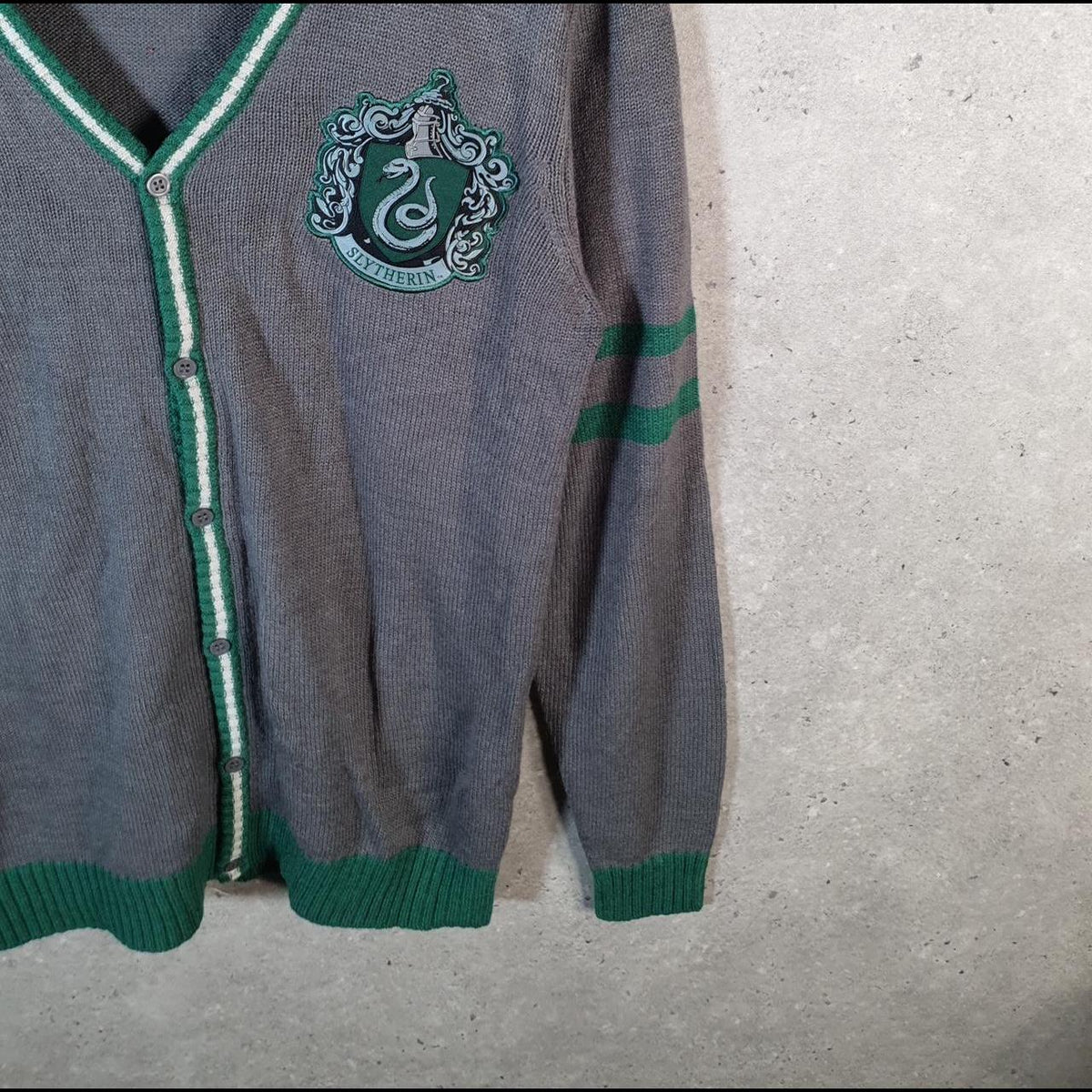 Vintage Harry Potter Knit Cardigan Sweater Mens Small Grey Embroidered Logo
