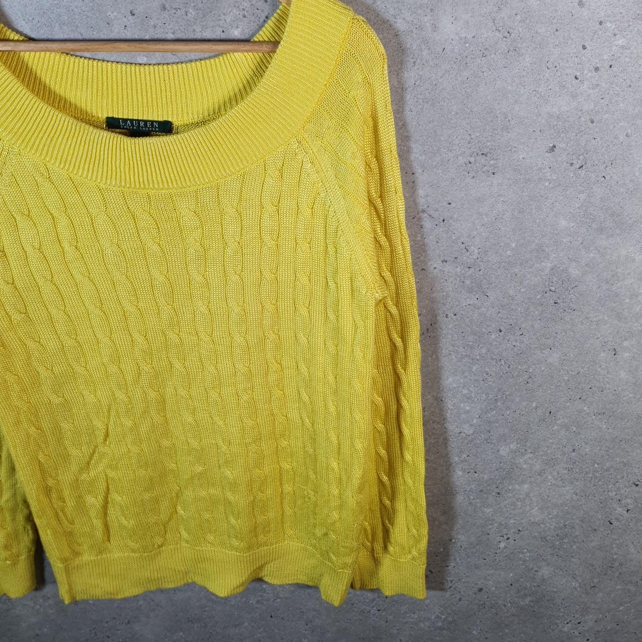 Vintage Ralph Lauren Polo Cable Knit Sweater Womens Large Yellow Cotton Pullover