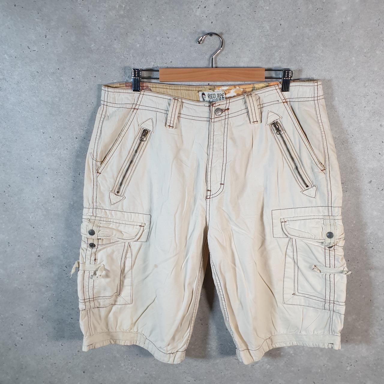 Vintage Red Ape Baggy Y2K Hip Hop Jeans Shorts Jorts Mens W36 Beige Denim USA Big Fish Vintage