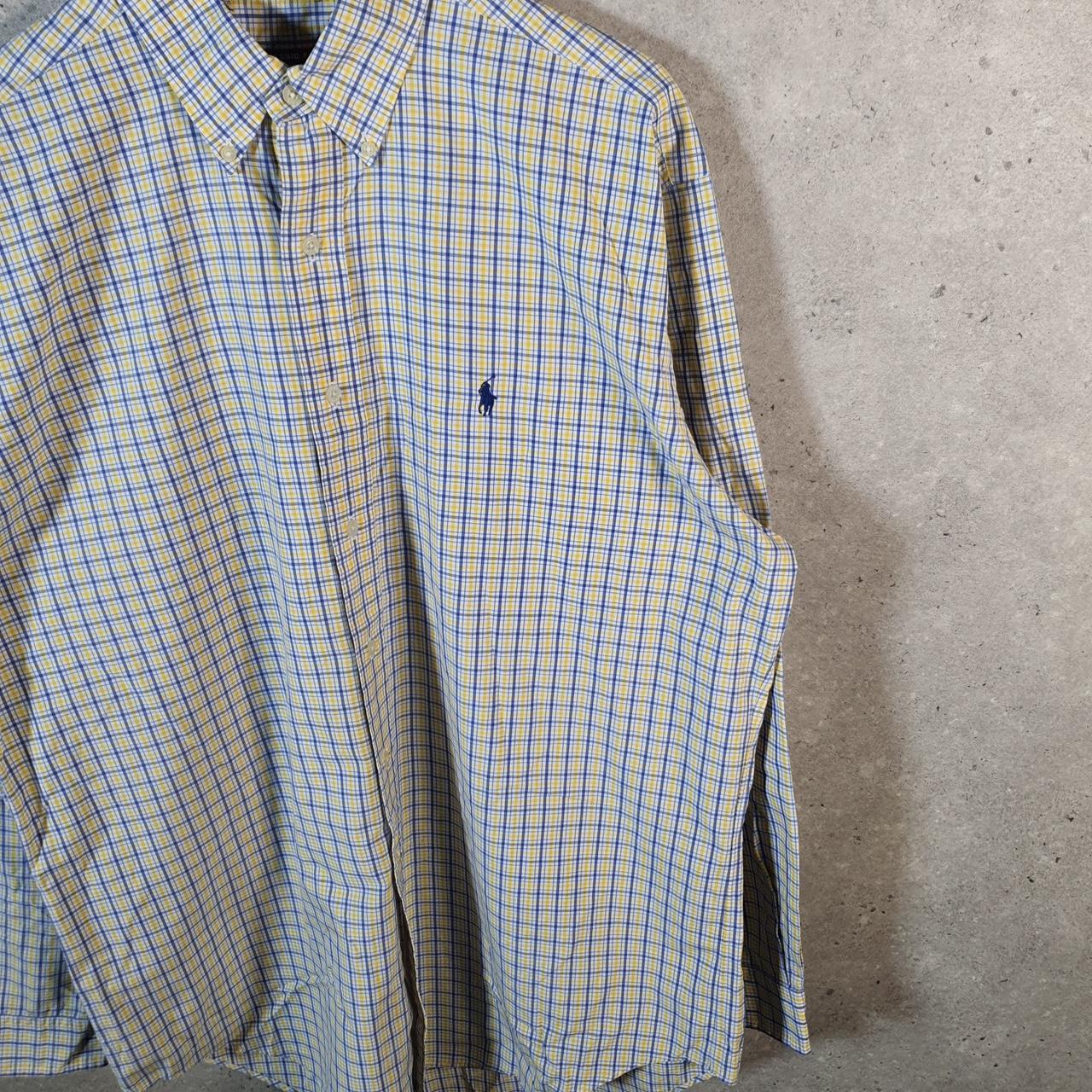 Vintage Ralph Lauren Button Down Shirt Men’s XL Yellow Classic Fit Checkered Cotton Pony