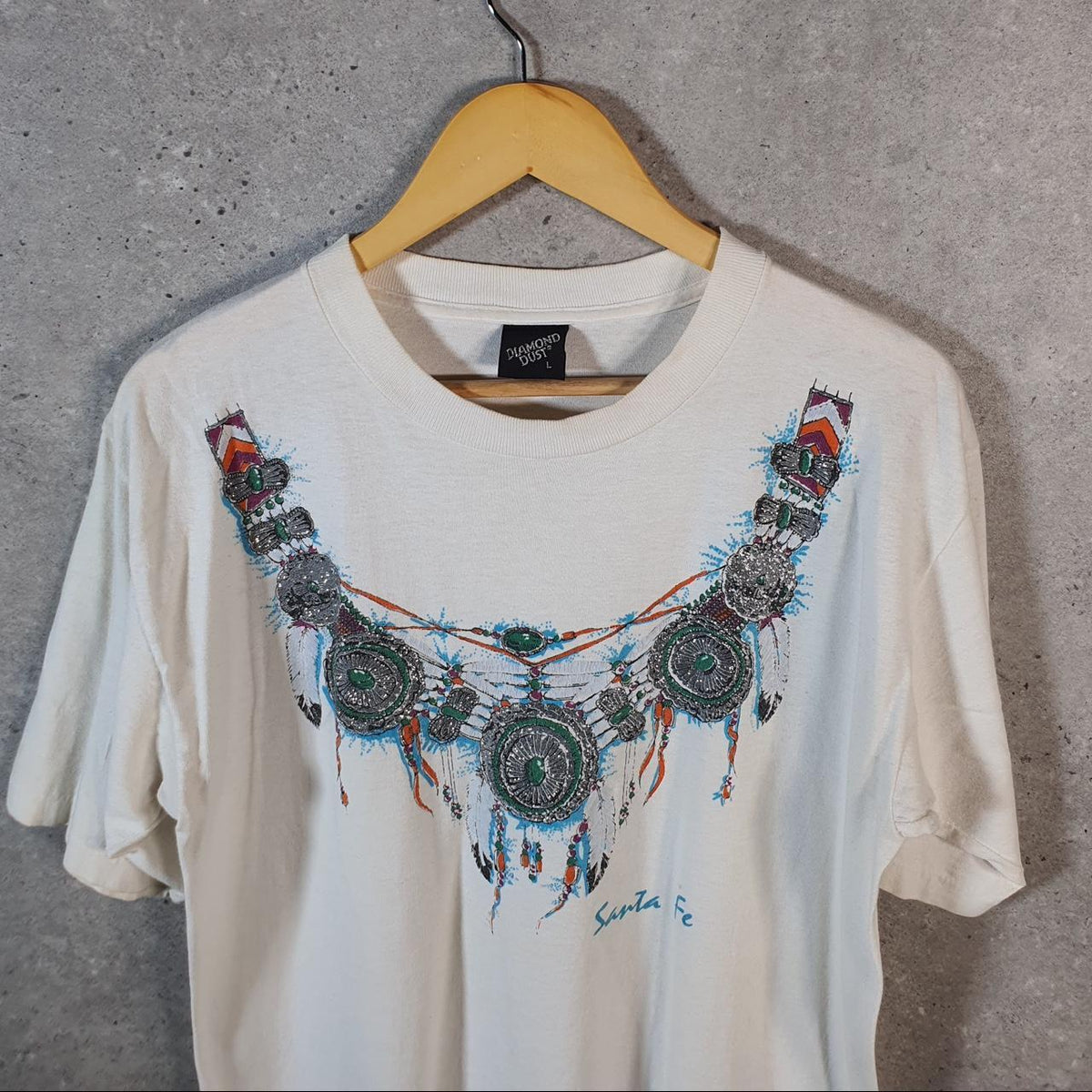 Vintage Diamond Dust Santa Fe Graphic 90s USA Single Stitch T Shirt Men’s Large White