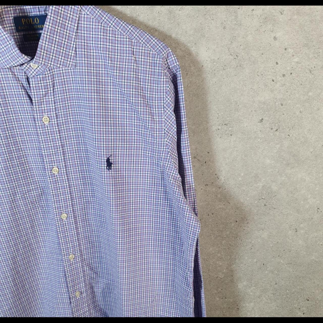 Vintage Ralph Lauren Button Down Shirt Men’s XL Lilac Checkered Cotton Stretch Pony