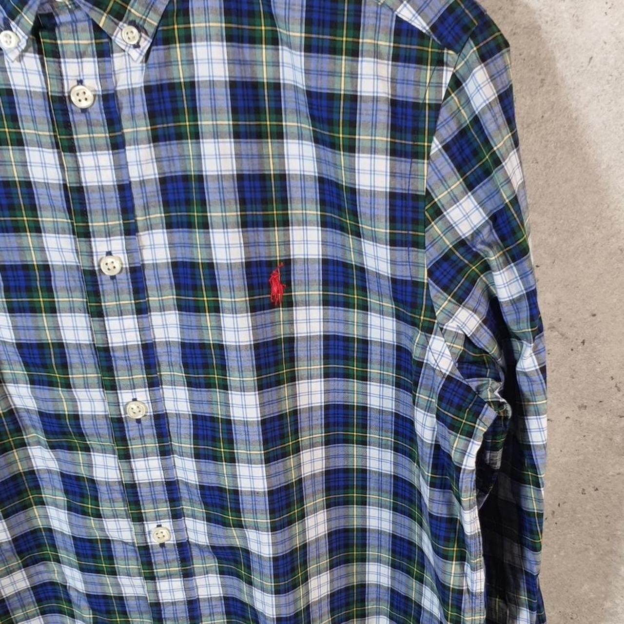 Vintage Ralph Lauren Button Down Shirt Womens XL Checkered Blue Classic Fit Pony