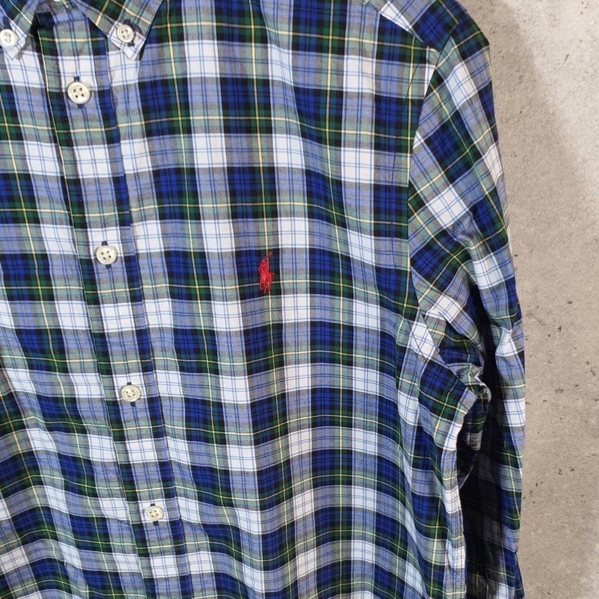 Vintage Ralph Lauren Button Down Shirt Womens XL Checkered Blue Classic Fit Pony