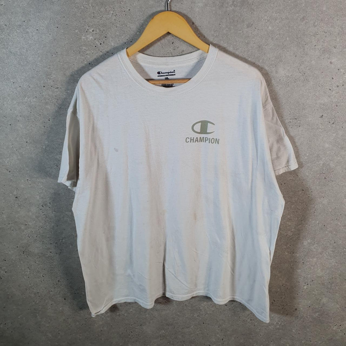 Vintage Champion Graphic Spellout Logo T Shirt Men’s XL White USA Athletic