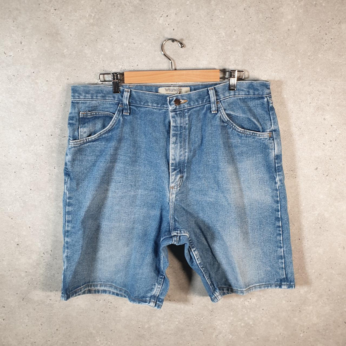 Vintage Wrangler Baggy Y2K Hip Hop Jorts Shorts Mens W38 Blue Denim USA Big Fish Vintage