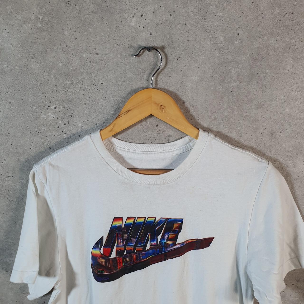 Vintage Nike Club T Shirt Men’s Small White Printed Single Swoosh Logo Athletic Big Fish Vintage