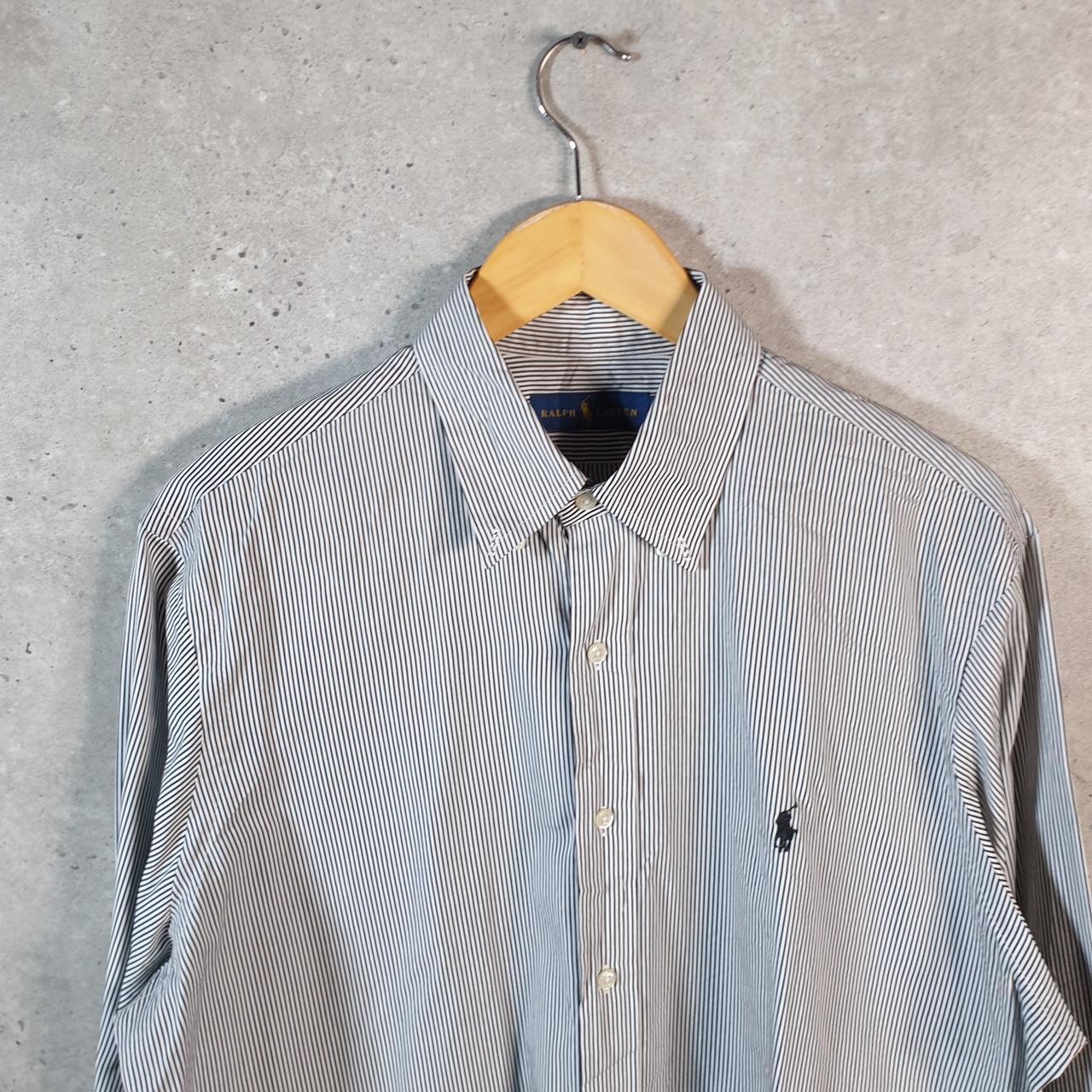 Vintage Ralph Lauren Button Down Shirt Men’s Large Black Striped Classic Fit Cotton Big Fish Vintage