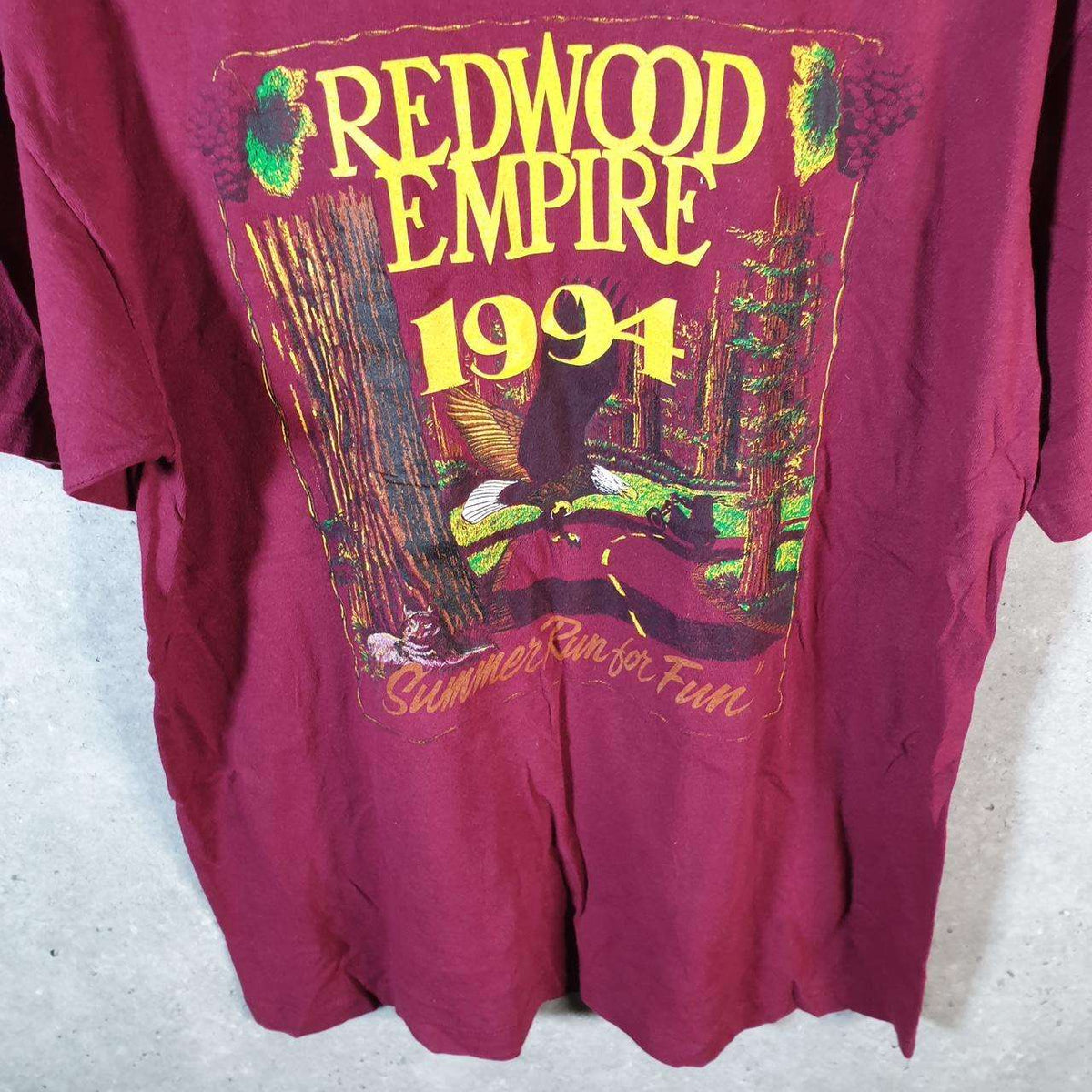 Vintage Oneita Power Redwood Empire 1994 T Single Stitch T Shirt Men’s Large Burgundy Red Big Fish Vintage