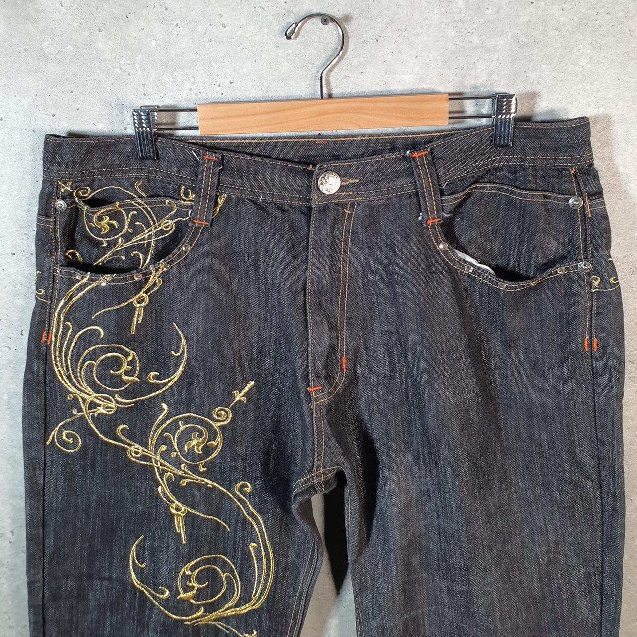 Vintage Imperious Skulls Baggy Y2K Hip Hop Jeans Mens W42 L32 Grey Denim Wide Leg Big Fish Vintage