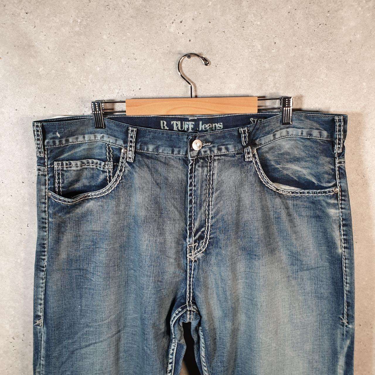 Vintage B Tuff Baggy Y2K Hip Hop Jeans Mens W42 L32 Blue Denim Embroidered Big Fish Vintage