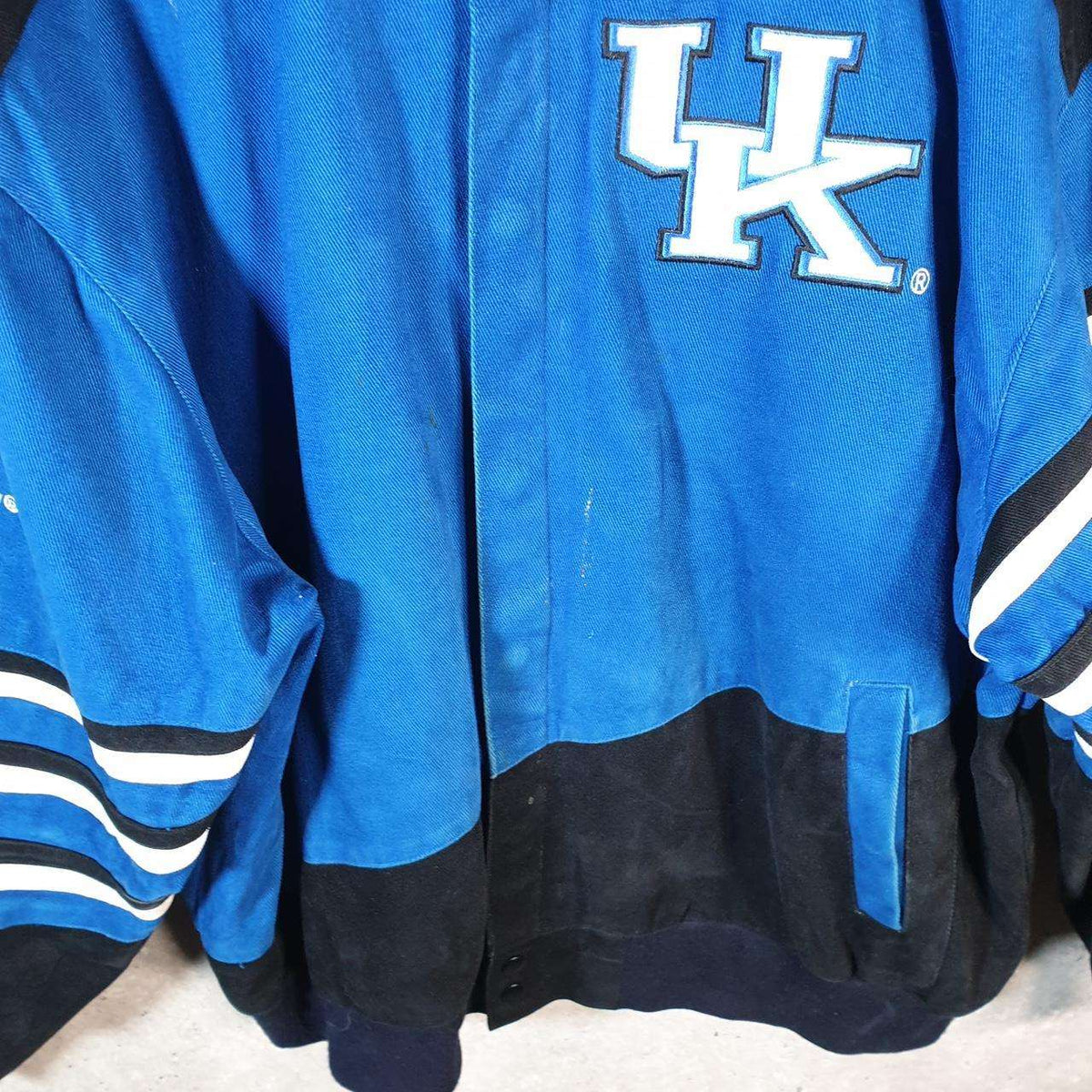 Vintage Leather Gallery Kentucky Wildcats 90s Bomber Jacket Men’s XL Blue Pro Sport Biker USA Big Fish Vintage