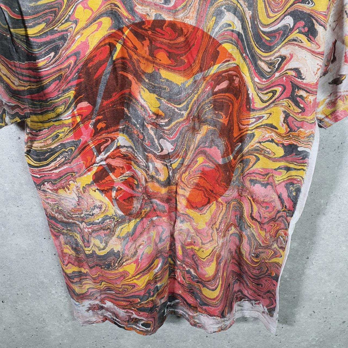 Vintage Fruit of the Loom Tie Dye Graphic Single Stitch T Shirt Men’s Medium Red Big Fish Vintage