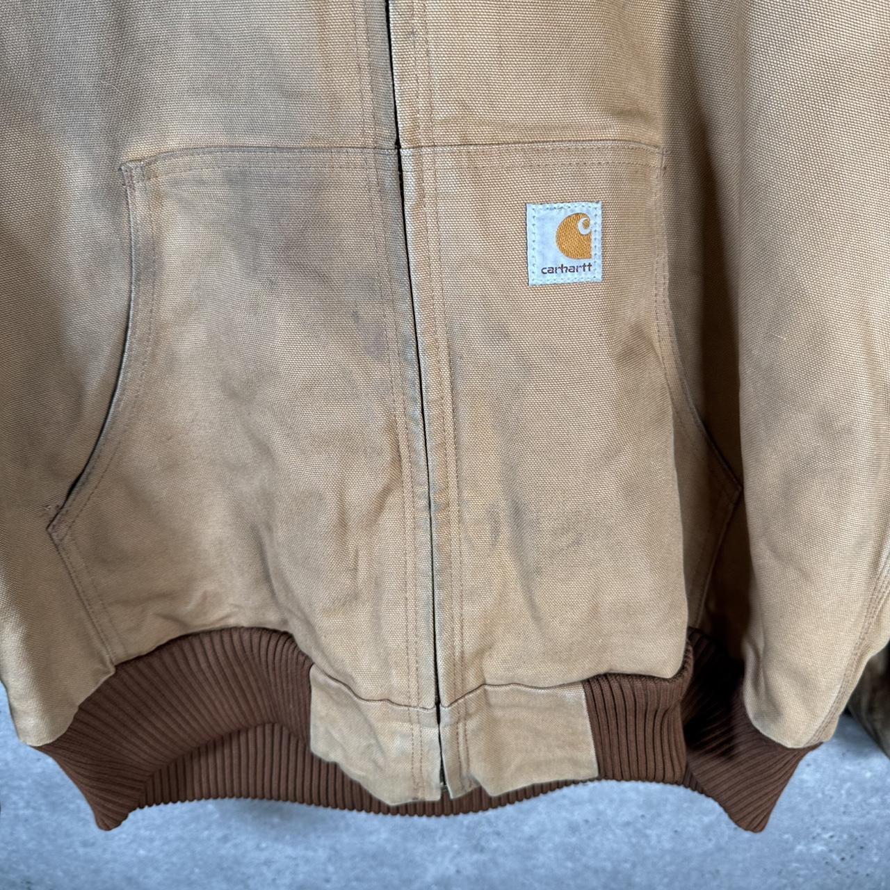 Vintage Carhartt Active Hooded Jacket Men’s L Tan Brown Workwear Canvas USA