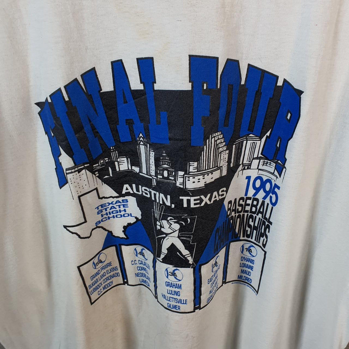 Vintage Hanes Final Four 1995 Baseball Texas USA Single Stitch T Shirt Men’s XL White C9653