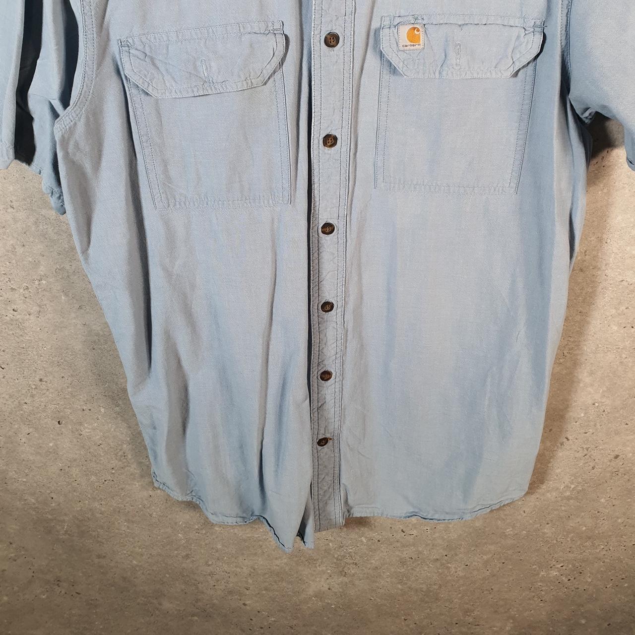 Vintage Carhartt Shirt Button Down Mens Large Blue Short Sleeve Chore Utility Relaxed - Big Fish Vintage