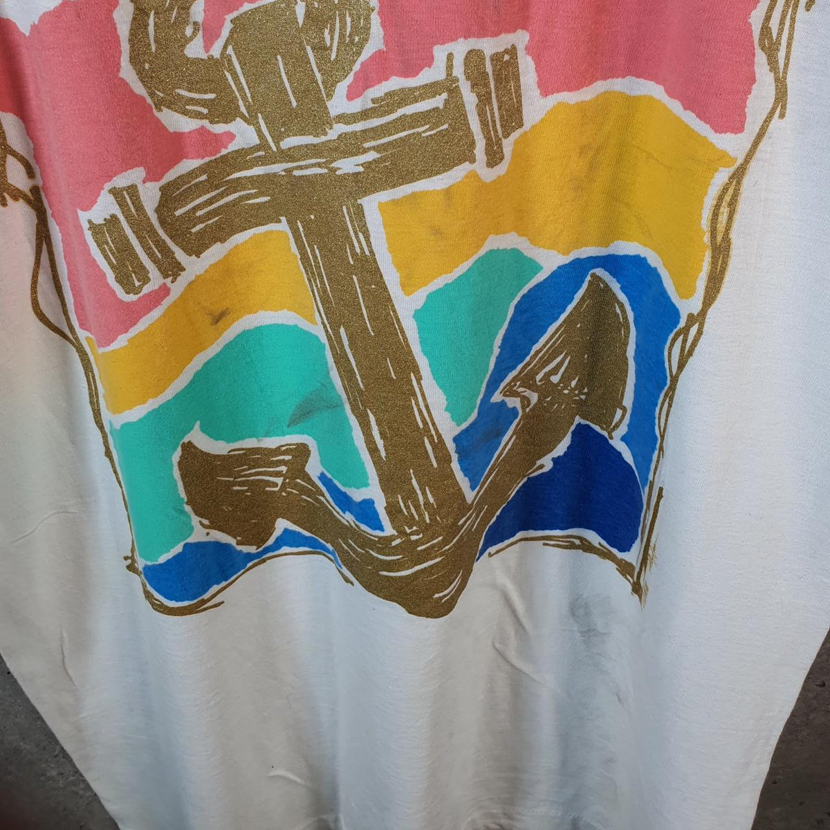 Vintage Alore Anchor 90s Graphic USA Single Stitch T Shirt Men’s Large White C9651
