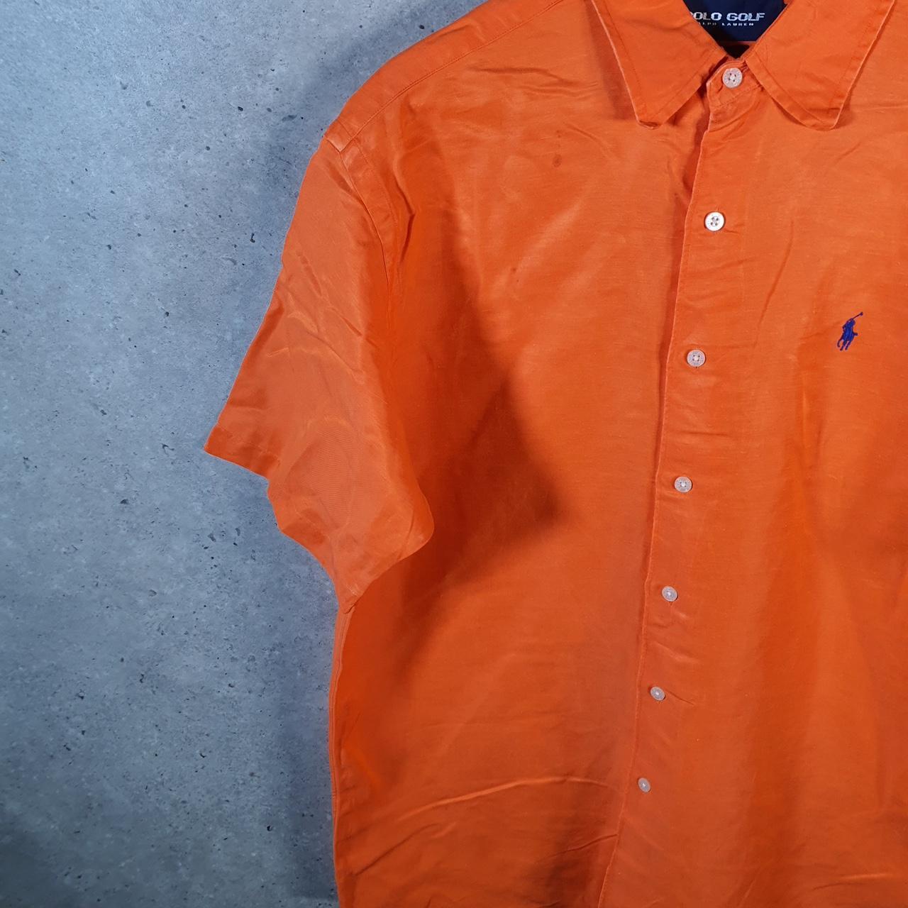 Vintage Ralph Lauren Button Down Shirt Men’s Large Orange Silk Short Sleeve Cotton