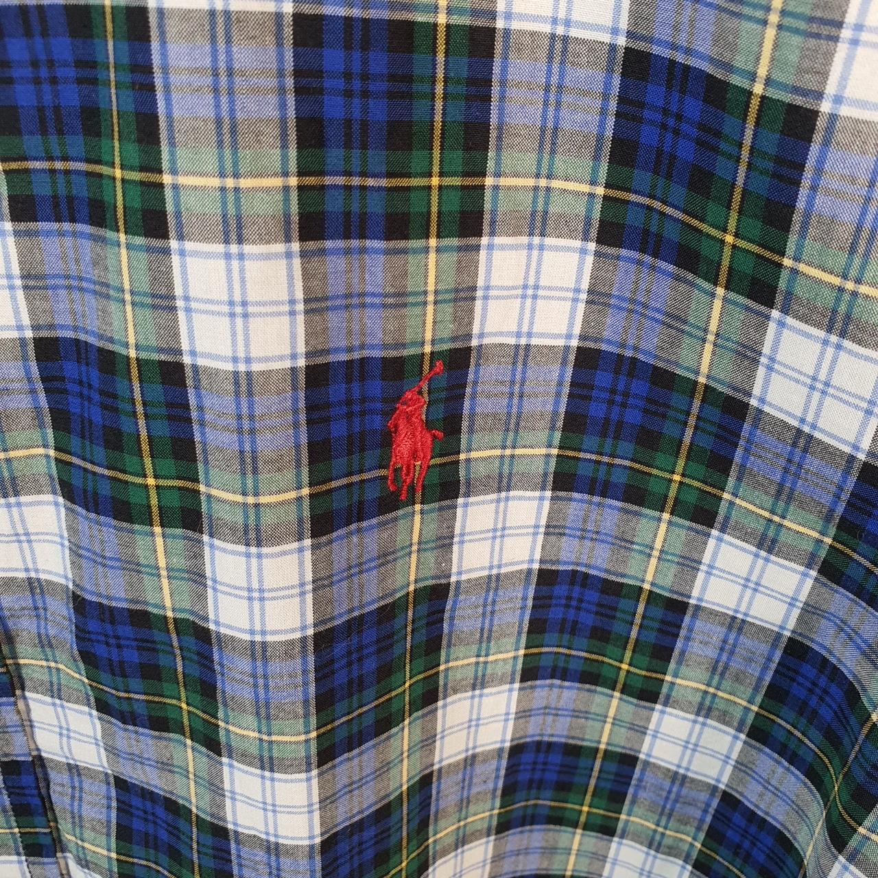 Vintage Ralph Lauren Button Down Shirt Womens XL Checkered Blue Classic Fit Pony