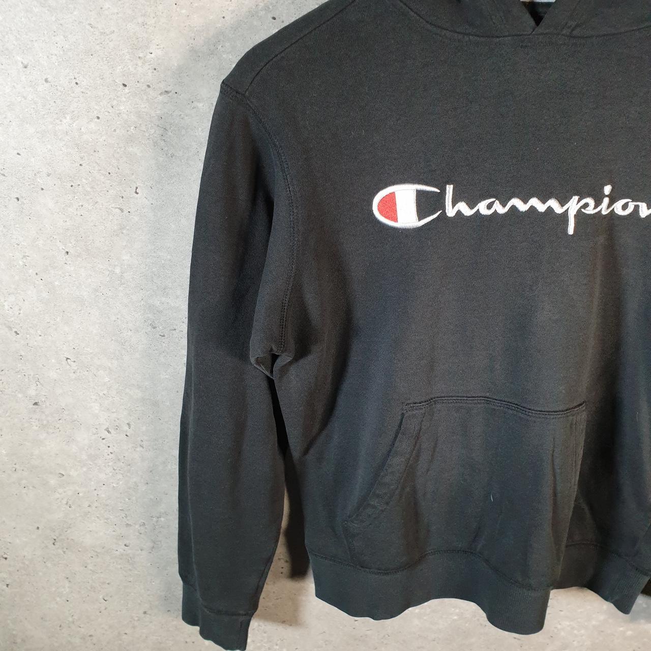 Vintage Champion Hoodie Womens Large Black Spellout Logo Pullover