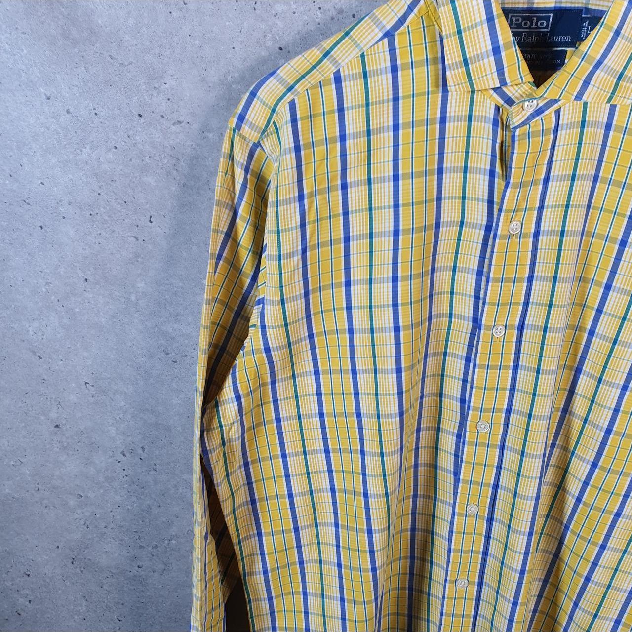 Vintage Ralph Lauren Button Down Shirt Mens Large Yellow Checkered Estate Sport
