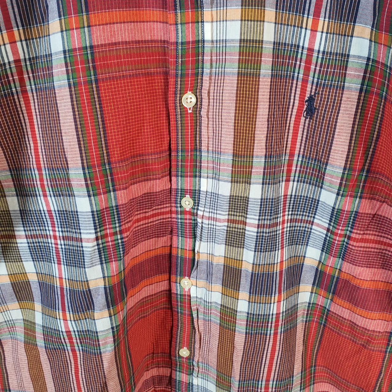 Vintage Ralph Lauren Button Down Shirt Womens Large Red Checkered Classic Fit Cotton Pony Big Fish Vintage