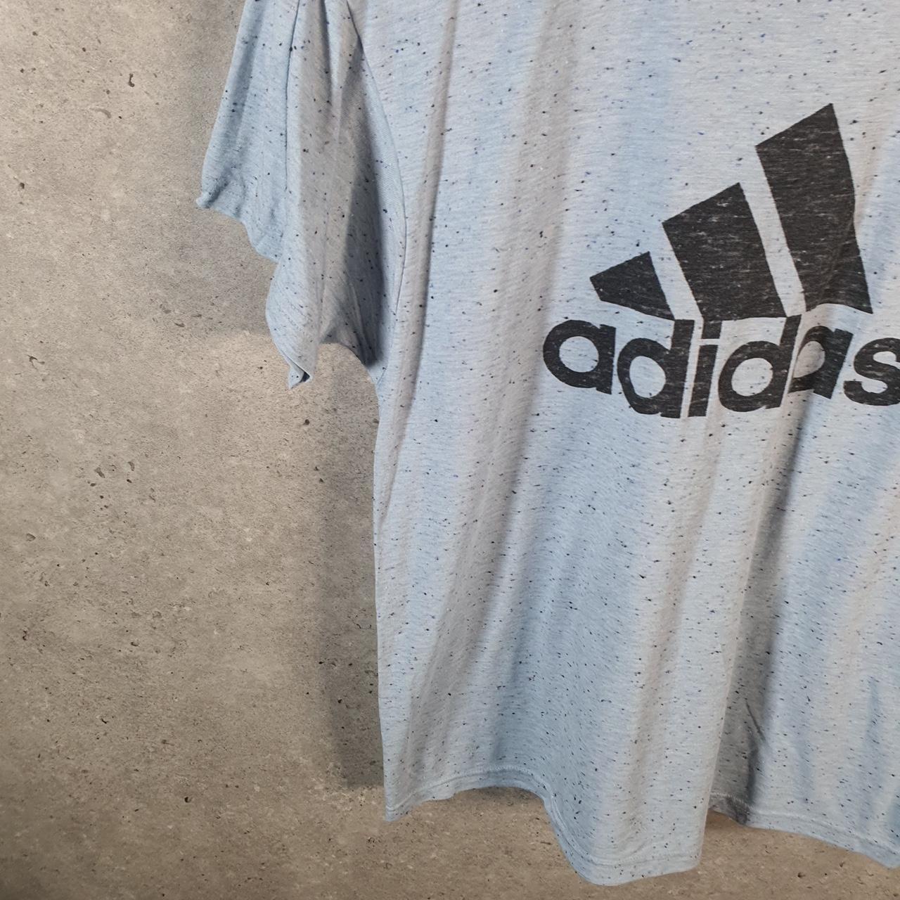 Vintage Adidas Spellout Graphic T Shirt Men’s Small Blue Three Stripes Logo