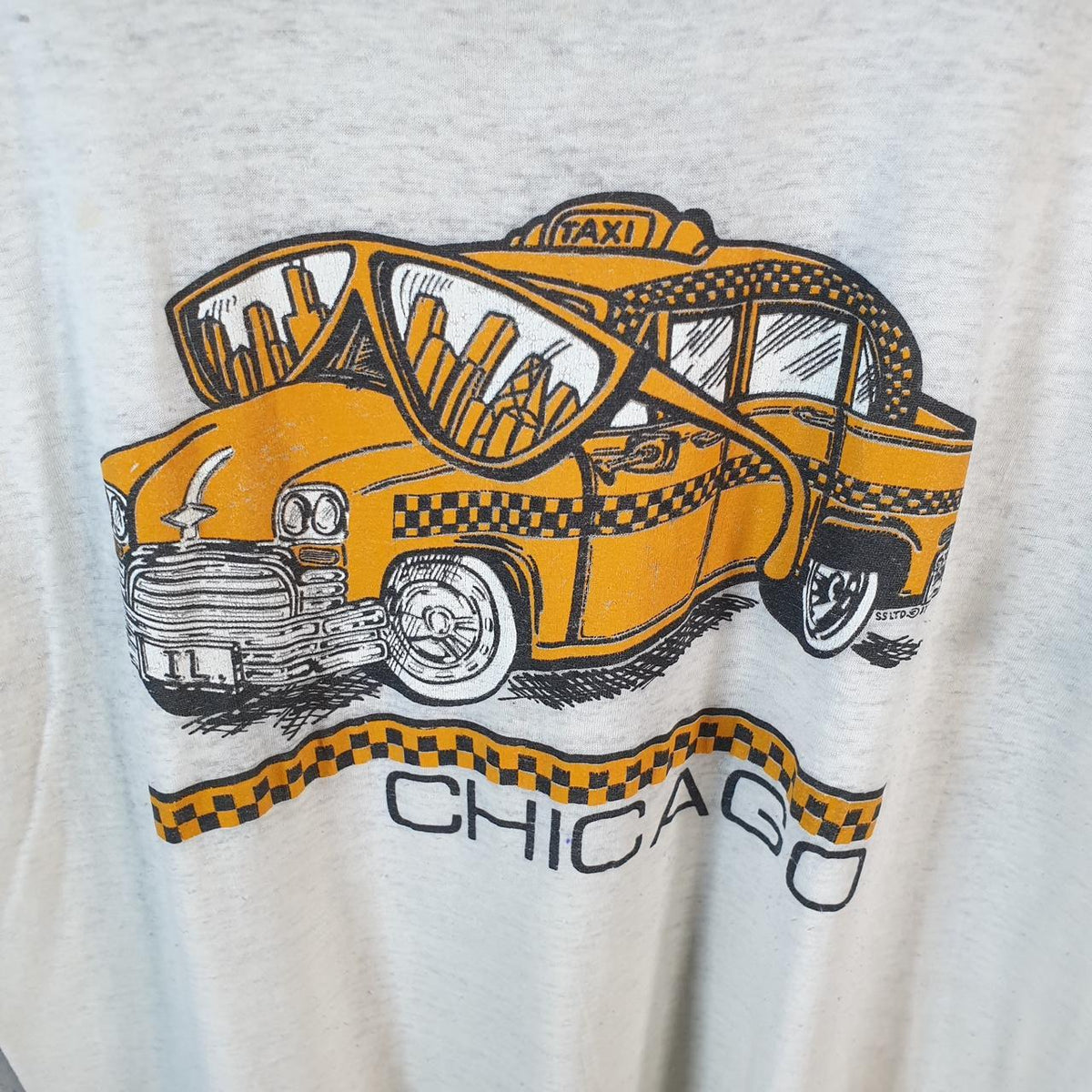 Vintage Chicago Taxi Graphic USA 90s Single Stitch T Shirt Men’s Medium White C8777