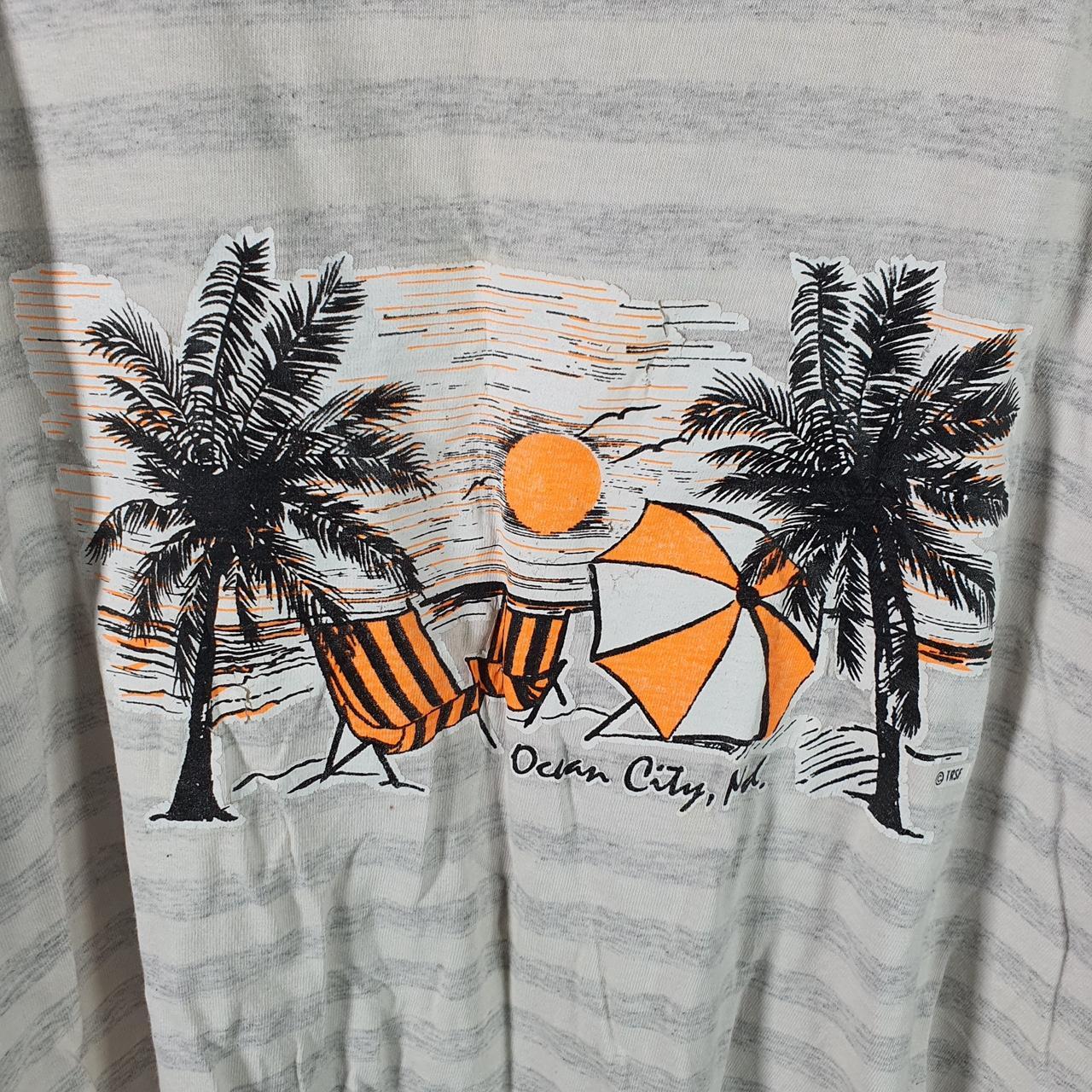 Vintage Ocean City Maryland Beach Palm Trees 90s USA Single Stitch T Shirt Womens Small Grey