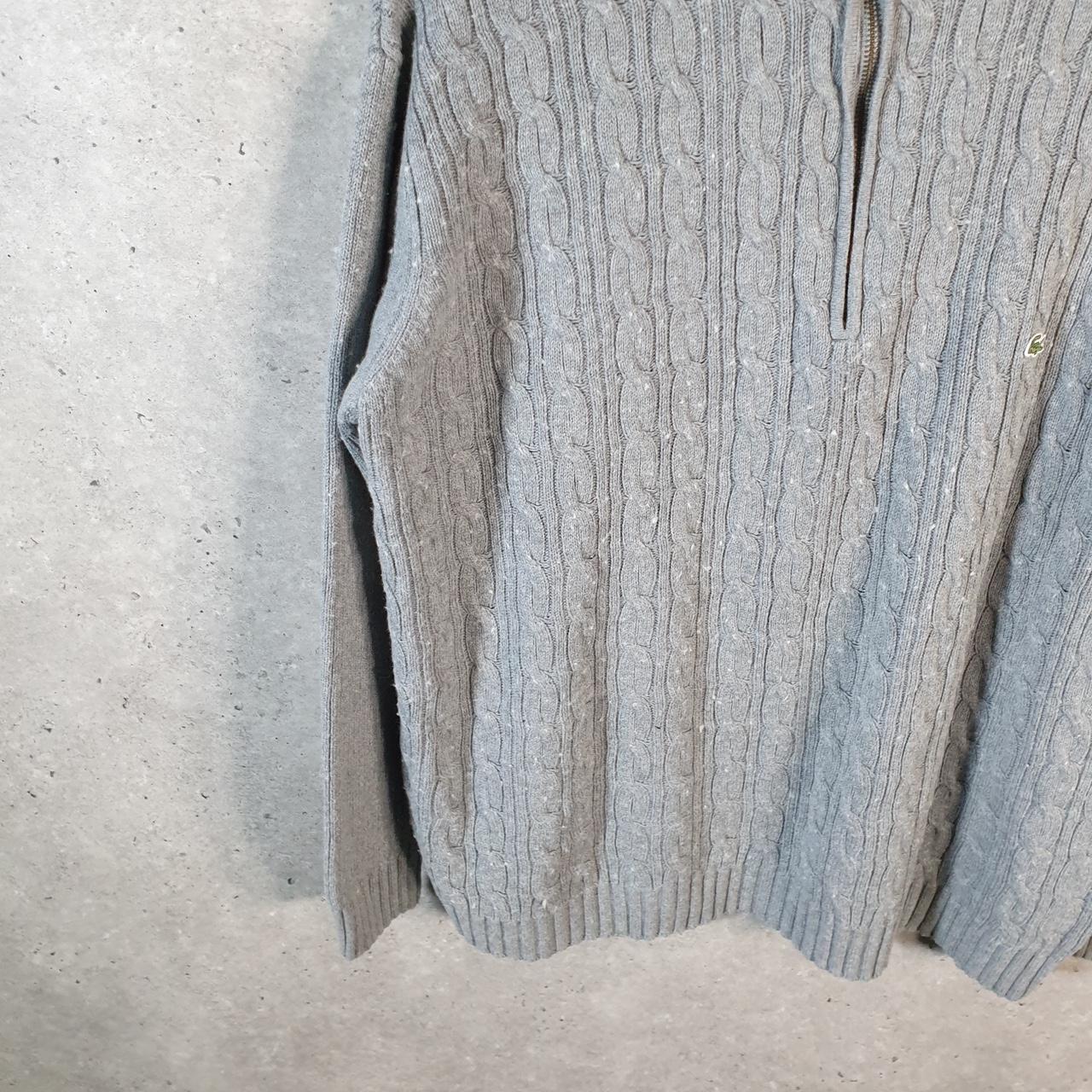 Vintage Lacoste Sweatshirt Cable Knit Men’s XL Grey 1/4 Zip Pullover Logo Y2K Jumper