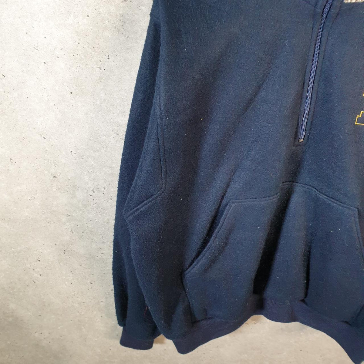 Vintage Starter 90s Korea Michigan 1/4 Zip Fleece Sweatshirt Mens XL Navy Blue Logo
