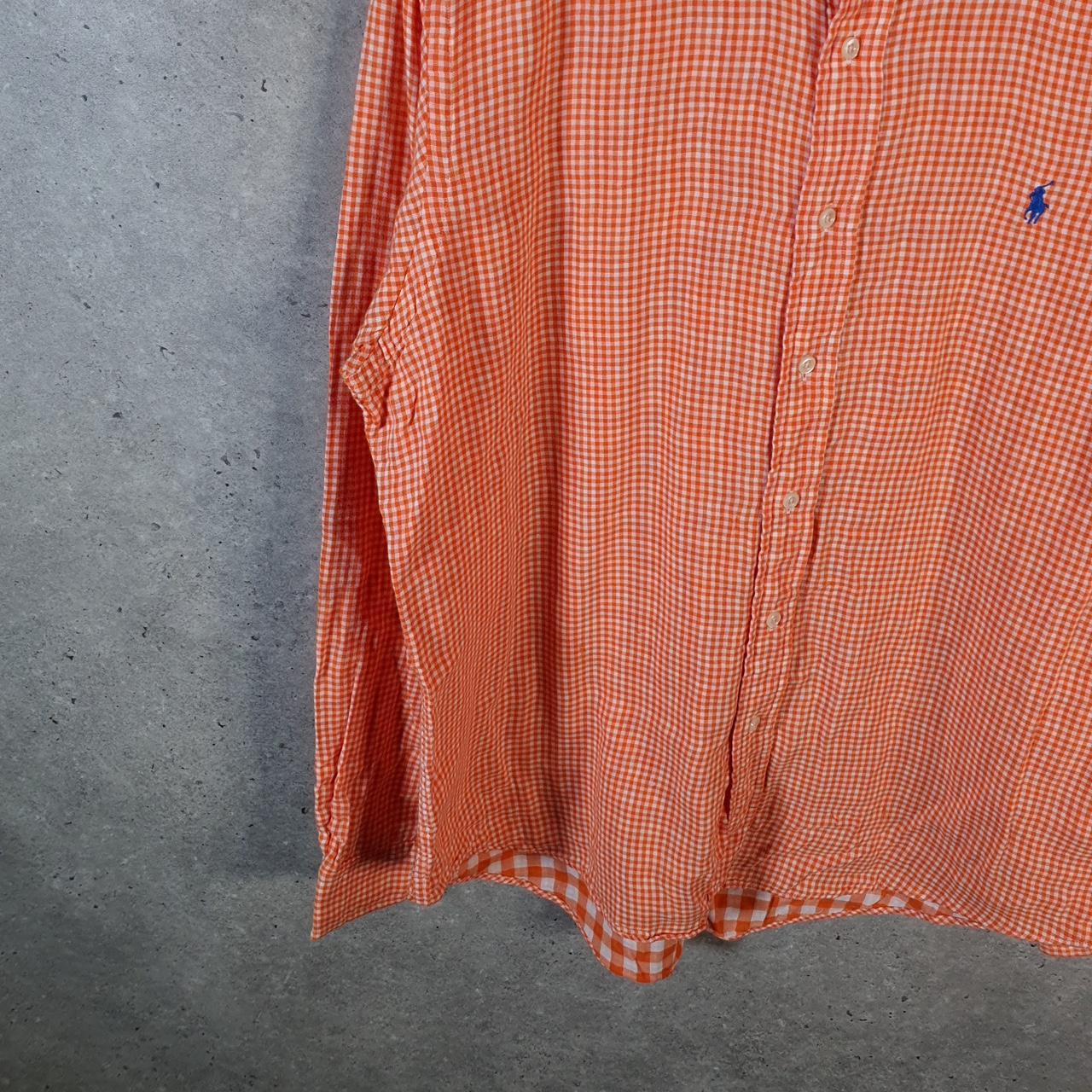 Vintage Ralph Lauren Button Down Shirt Men’s Large Orange Checkered Custom Fit Pony