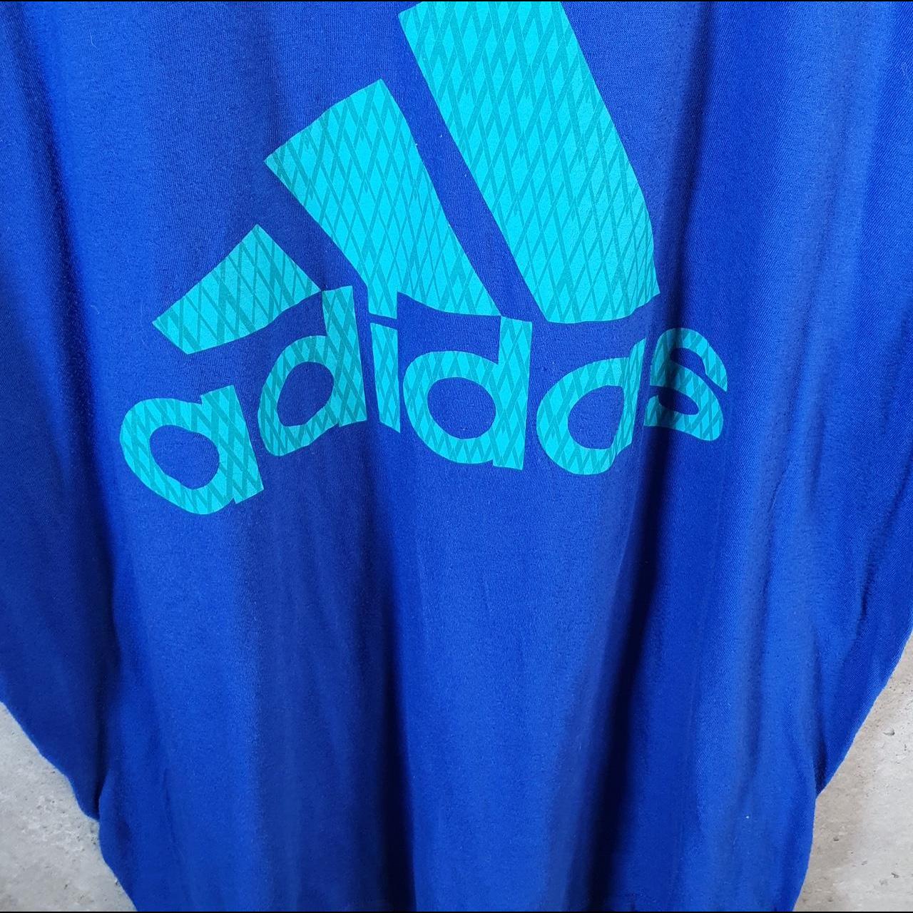 Vintage Adidas Perfomance Go Tee Spellout T Shirt Men’s XL Blue Three Stripes Logo Athletic C9815