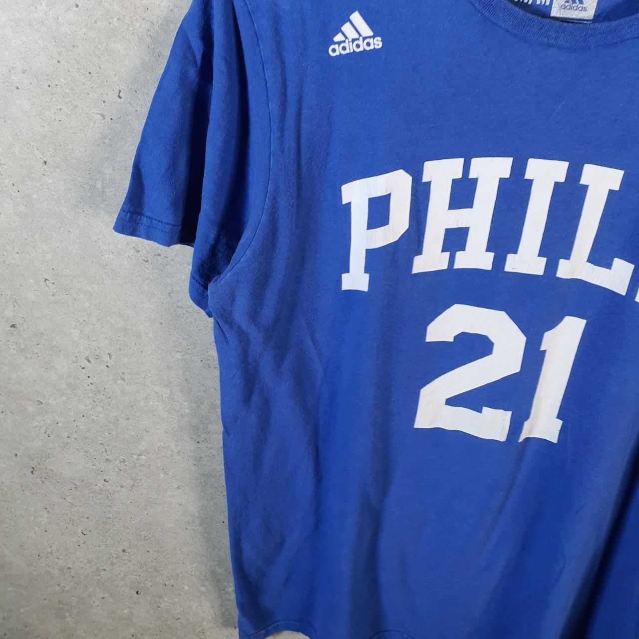 Vintage Adidas Philadelphia 76Ers NBA T Shirt Men’s Medium Blue Three Stripes Logo Athletic