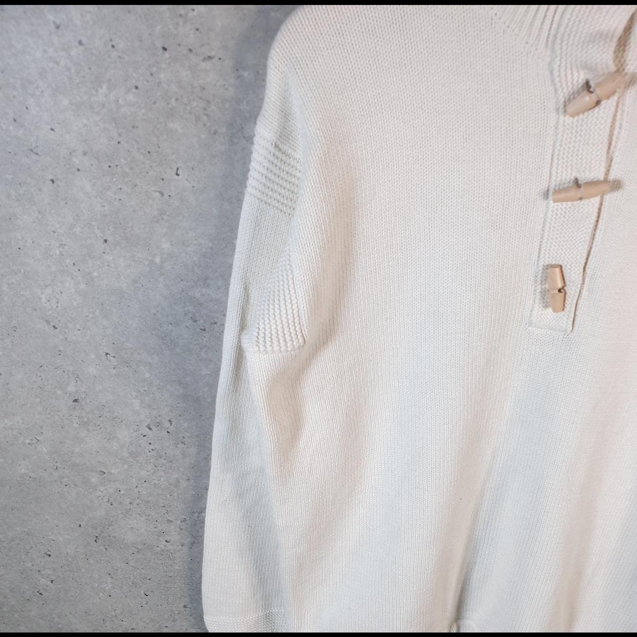 Vintage Ralph Lauren Polo Knit Sweater Womens Large Cream Striped 1/4 Button Cotton Pullover