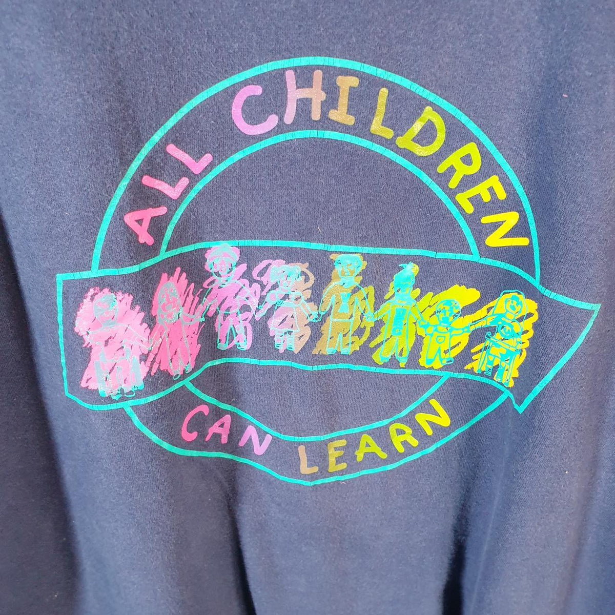 Vintage Fruit of the Loom All Children Can Learn 90s USA Single Stitch T Shirt Men’s XL Blue C9559