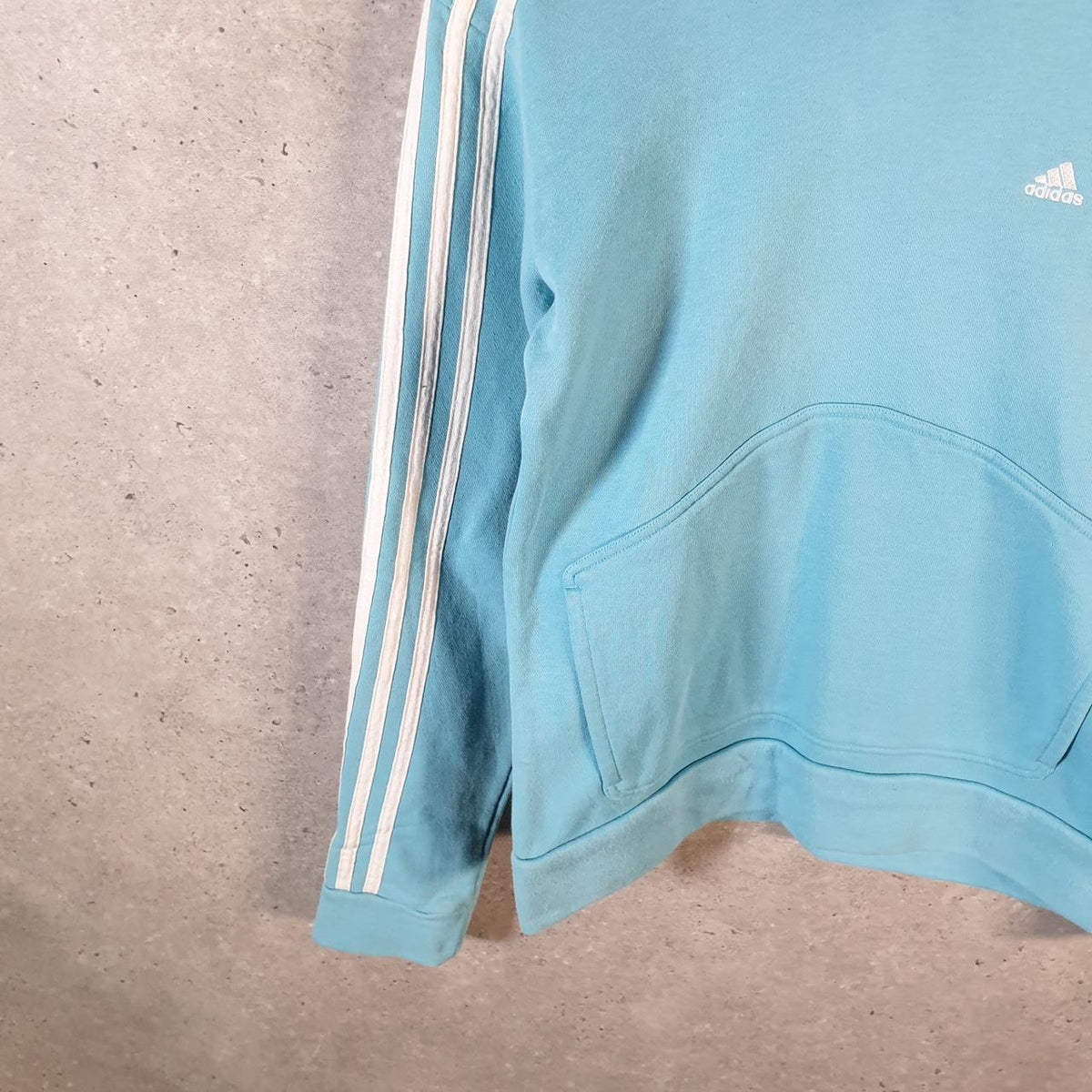 Vintage Adidas Hoodie Womens Medium Blue Spellout Logo Pullover