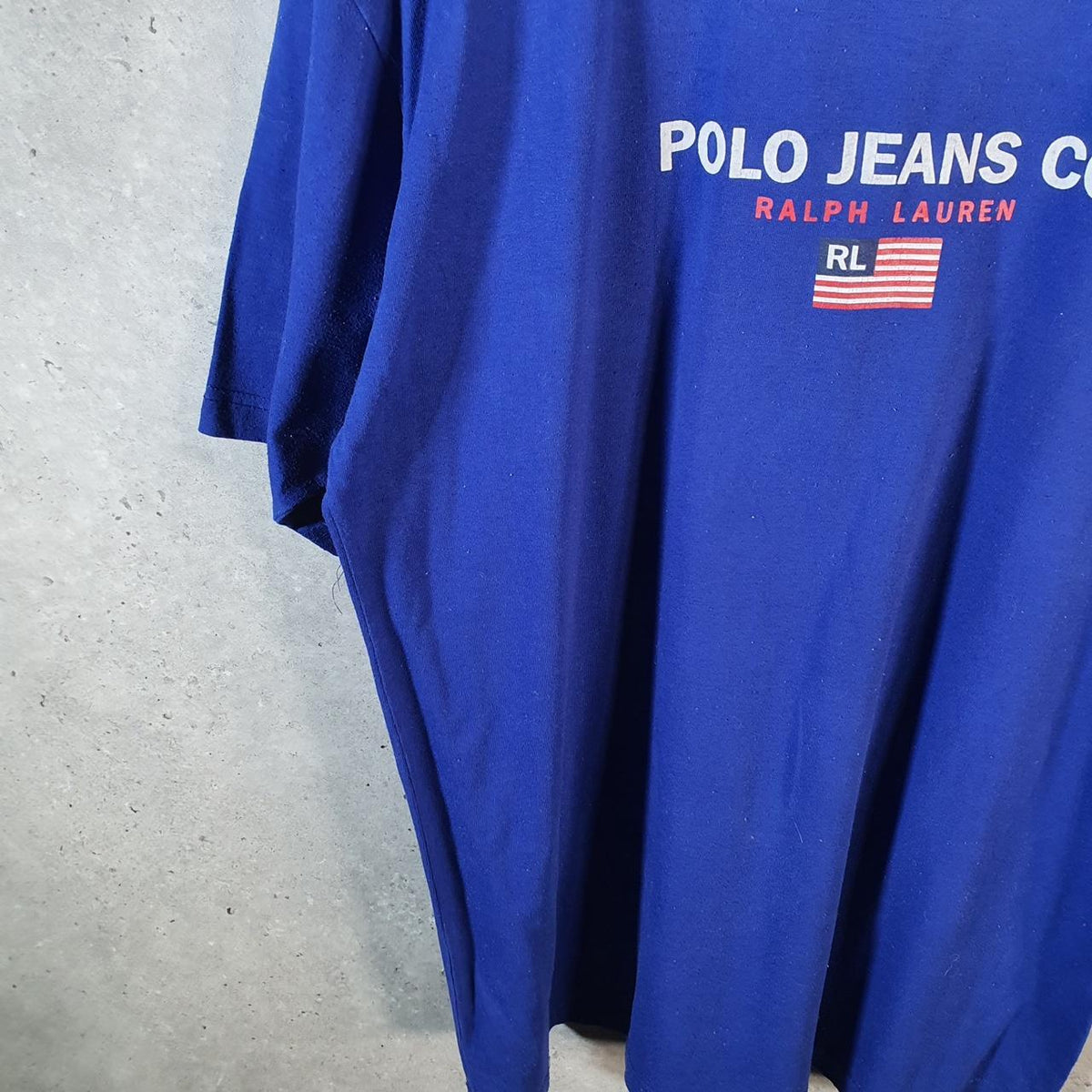 Vintage Ralph Lauren Polo Jeans USA Flag T Shirt Men’s Large Blue Classic Fit Pony