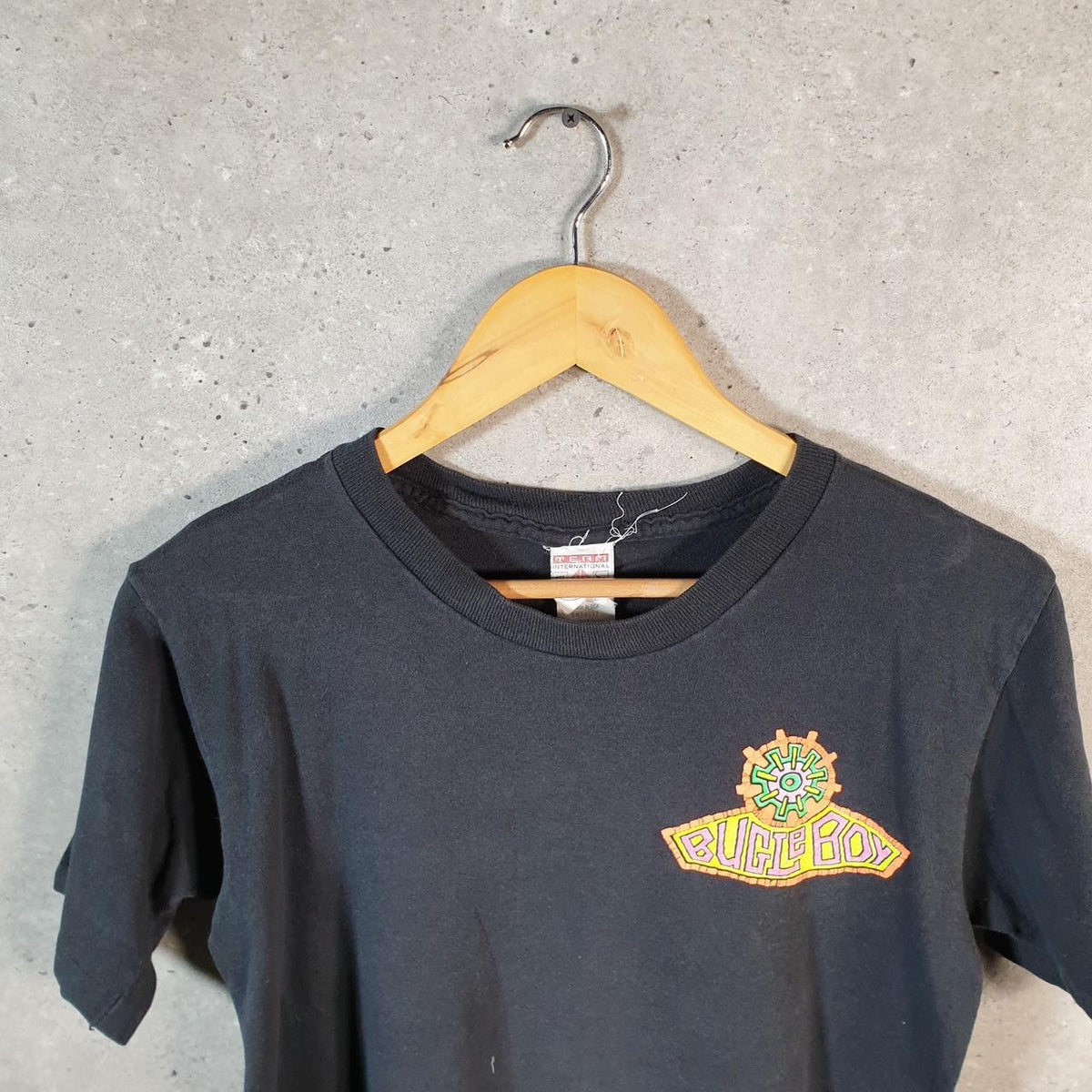 Vintage Bugle Boy Graphic USA 90s Single Stitch T Shirt Youth Medium Black