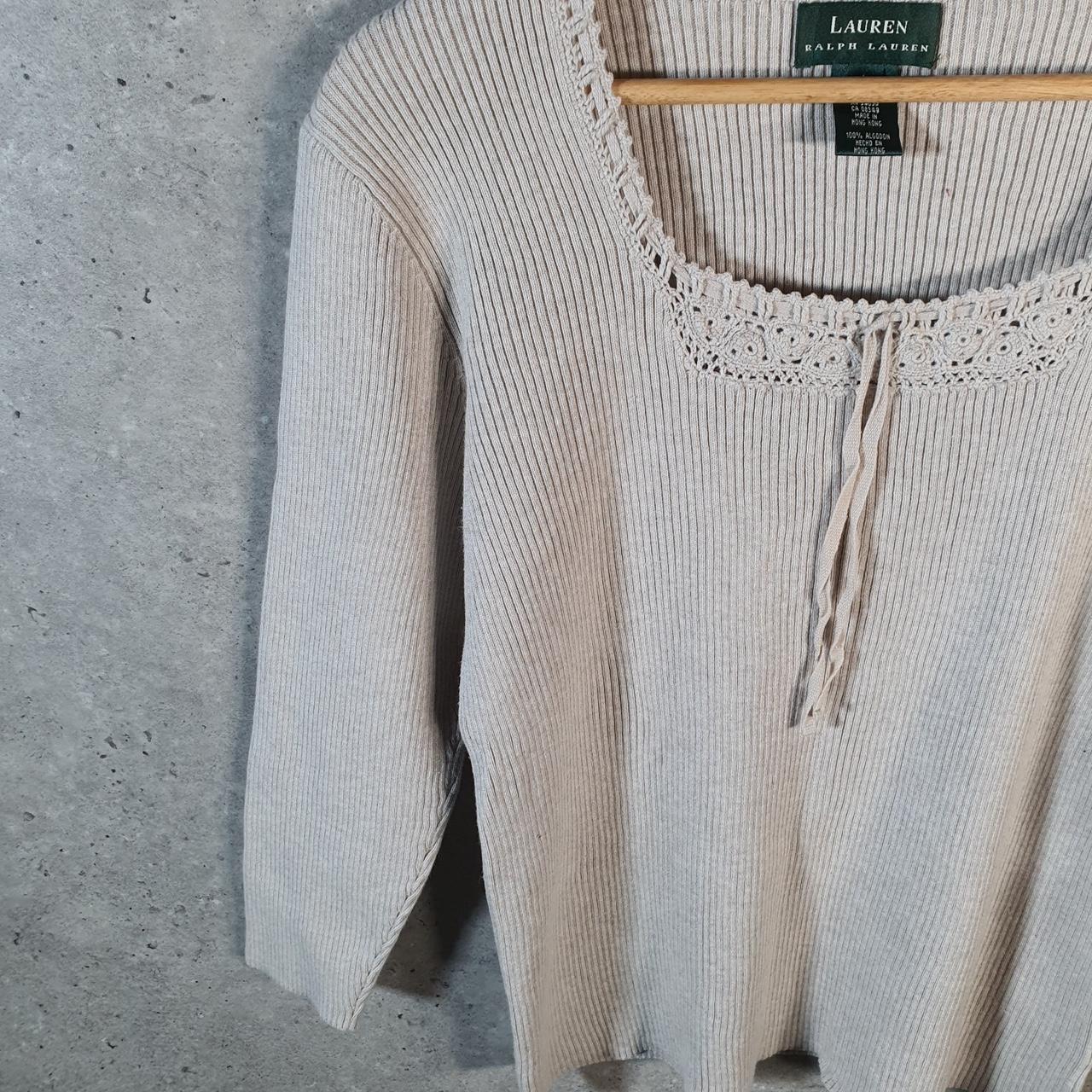 Vintage Ralph Lauren Polo Knit Sweater Womens Large Cream Cotton Pullover