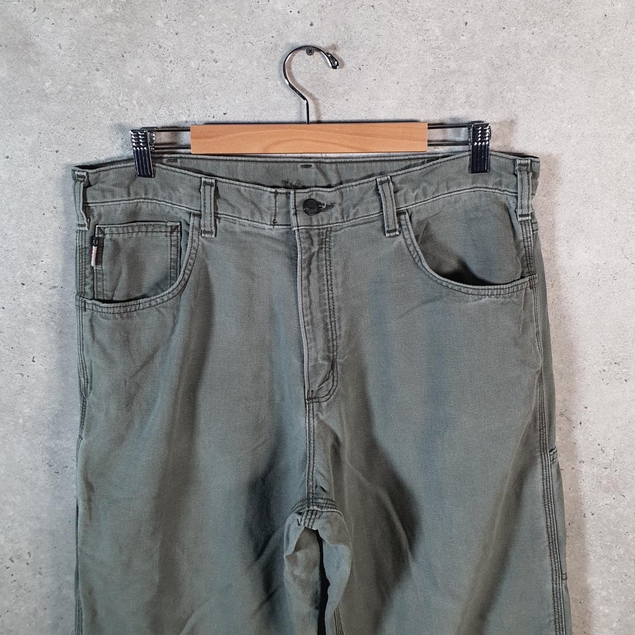 Vintage Carhartt Carpenter FR Trousers Mens W36 L32 Khaki Green Relaxed Fit Workwear USA