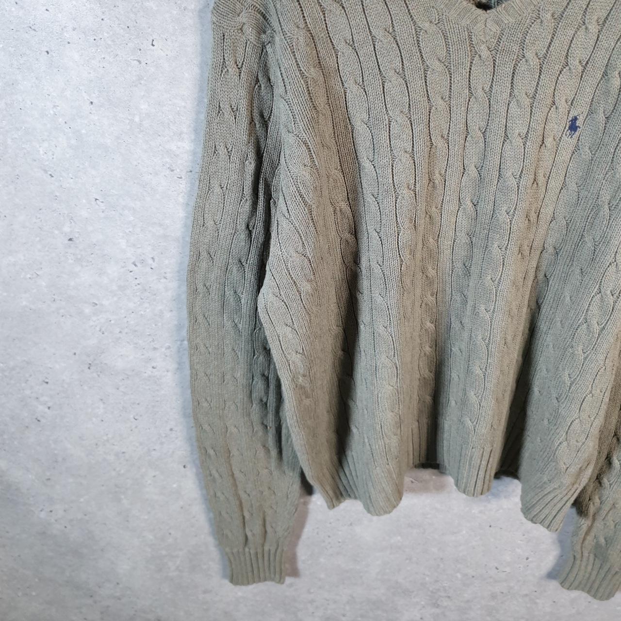 Vintage Ralph Lauren Polo Cable Knit Sweatshirt Men’s Large Grey Cotton Pullover Pony