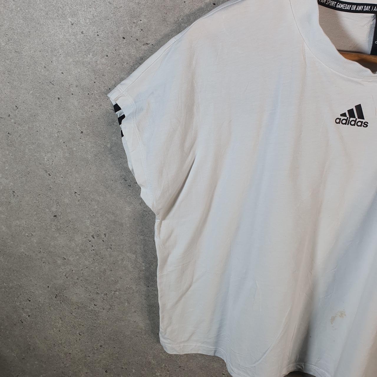 Vintage Adidas Spellout T Shirt Womens Large White Three Stripes Logo Athletic